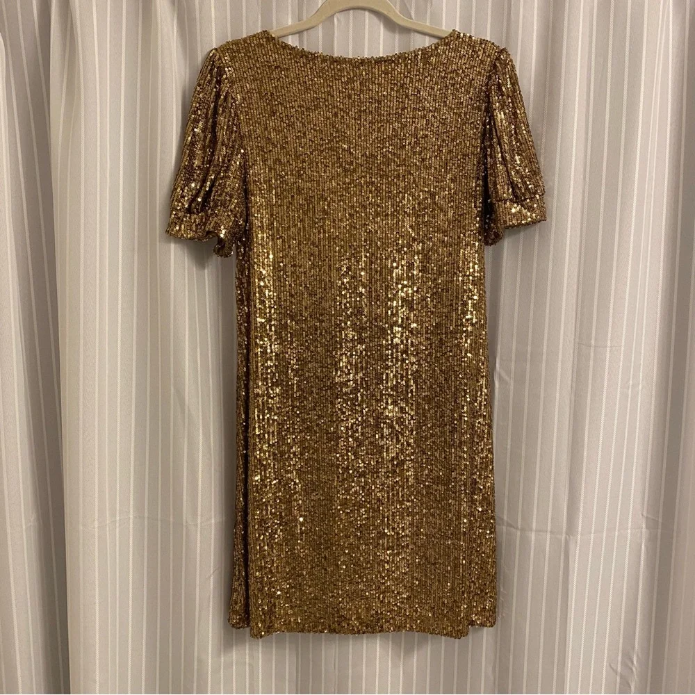 NWOT Gold Sequin Mini Dress Size Medium Black - Picture 2 of 4